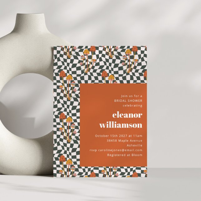Invitation Fête des mariées de champignon en carton orange ré (Créateur téléchargé)