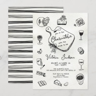 Invitation Fête des mariées de charcuterie tirée à la main