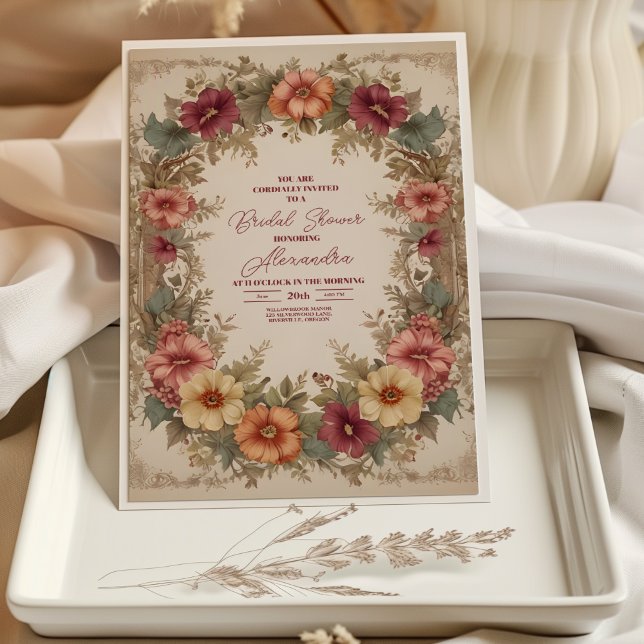 Invitation Fête des mariées de charpente florale ornée victor (Créateur téléchargé)
