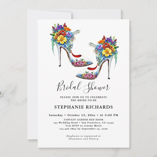 Invitation Fête des mariées de chaussure florale blanche élég (Devant)