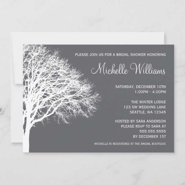 Invitation Fête des mariées de chêne d'hiver blanc et gris (Devant)