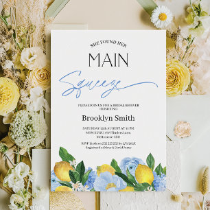Invitation Fête des mariées de citron bleu floral moderne