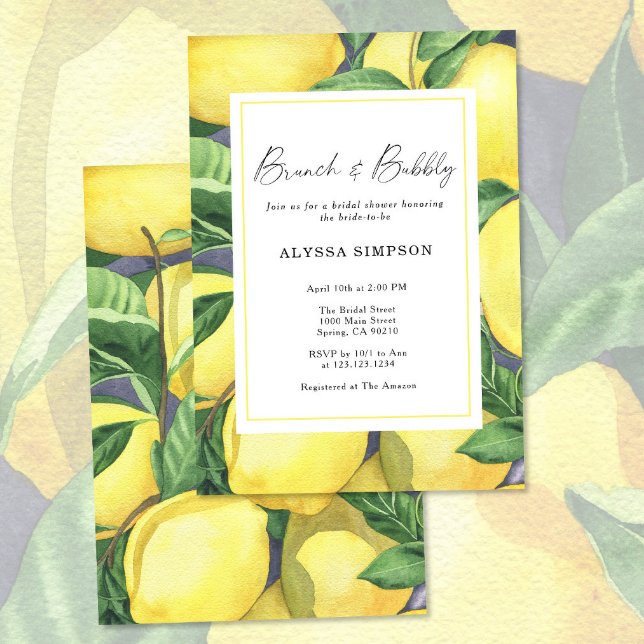 Invitation Fête des mariées de citron brunch et bulle (Créateur téléchargé)