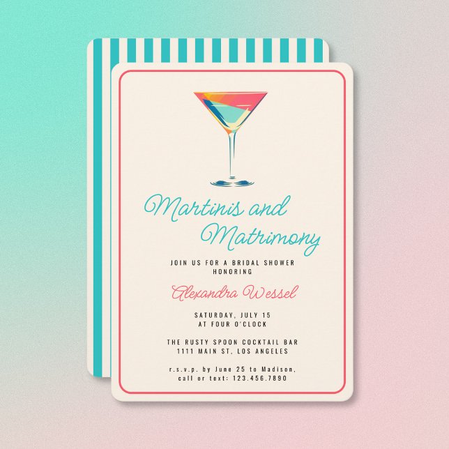 Invitation Fête des mariées de cocktails Martinis et Matrimon (Créateur téléchargé)