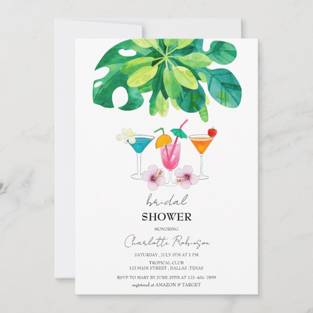 Invitation Fête des mariées de cocktails tropicaux (Devant)