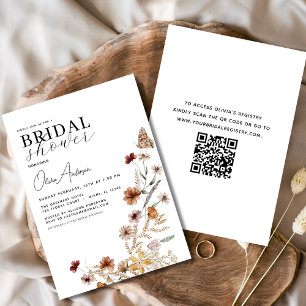 Invitation Fête des mariées de code QR Boho Fleur sauvage élé