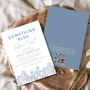 Invitation Fête des mariées de code QR Fleur sauvage bleu