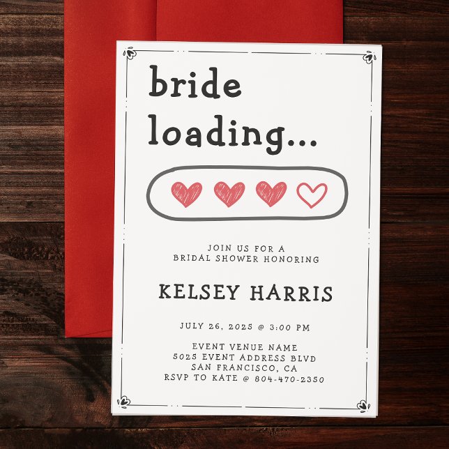 Invitation Fête des mariées de coeur de chargement de la mari (Bride Loading Hearts Bridal Shower Invitation
)