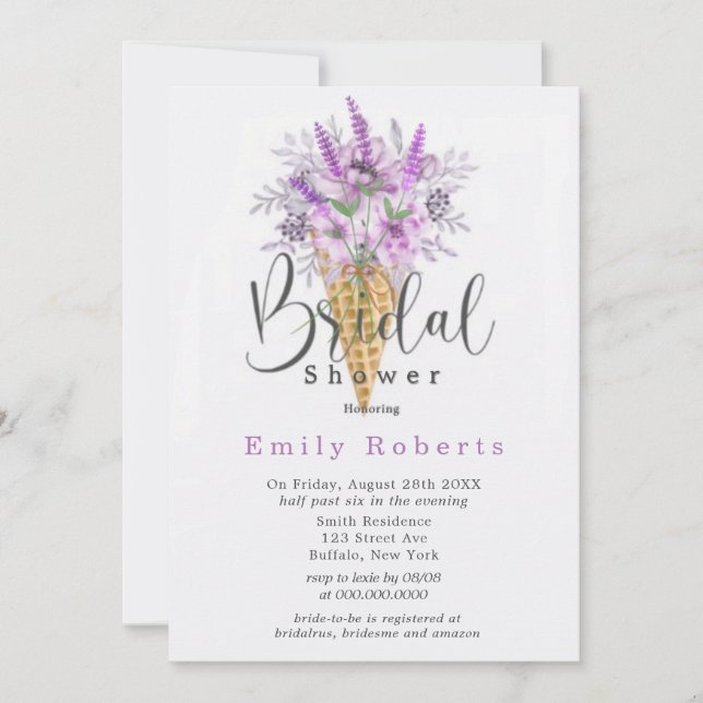 Invitation Fête des mariées de cône de crème glacée pourpre d (Devant)