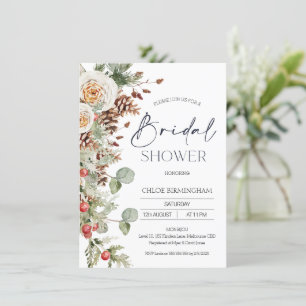 Invitation Fête des mariées de cône de pin floral d'hiver mod