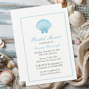 Invitation Fête des mariées de coquillages Bleu Plage nautiqu