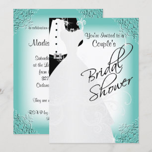 Invitation Fête des mariées de couple dans un Turquoise éléga