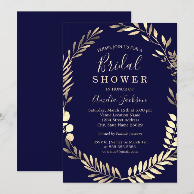 Invitation Fête des mariées de couronne d'aquarelle marine (Devant / Derrière)