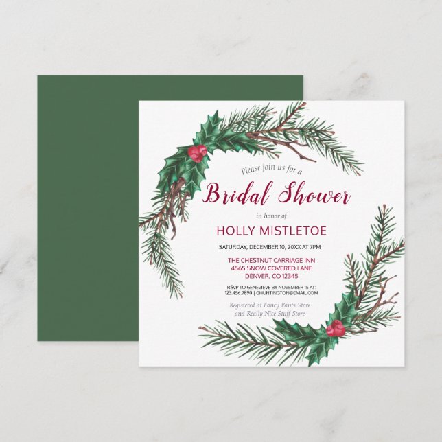 Invitation Fête des mariées de couronne de Noël (Devant / Derrière)