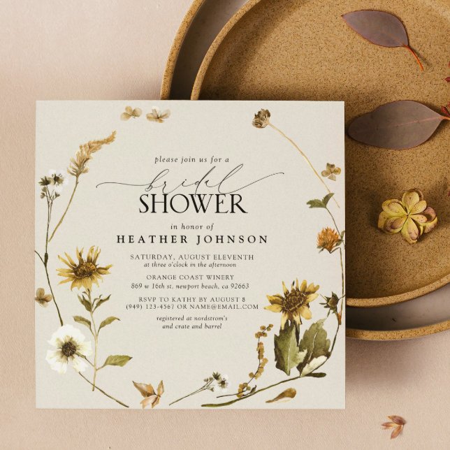 Invitation Fête des mariées de couronne de tournesol rustique (Easy to personalize sunflower fall bridal shower invitation.)