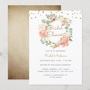 Invitation Fête des mariées de couronne d'or Sparkle Peach