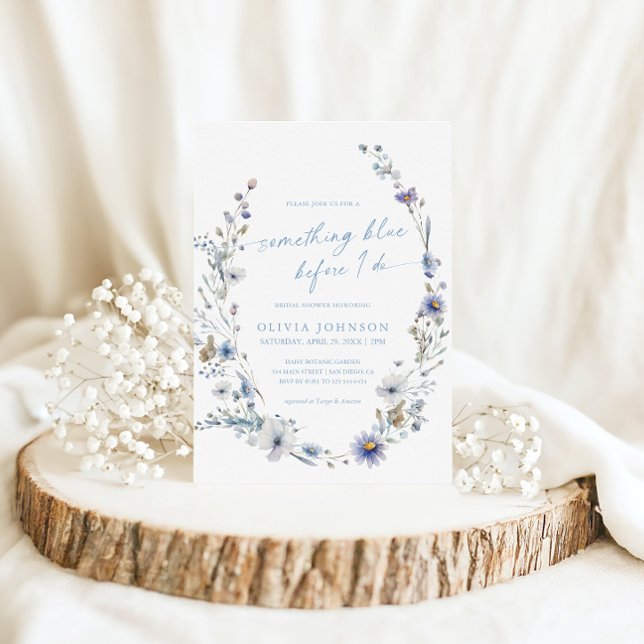Invitation Fête des mariées de couronne Fleur sauvage bleu (Créateur téléchargé)
