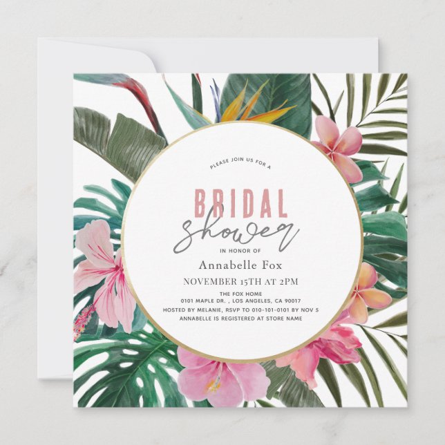 Invitation Fête des mariées de couronne florale tropicale (Devant)