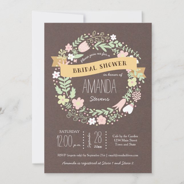 Invitation Fête des mariées de couronnes à fleurs Boho Pastel (Devant)