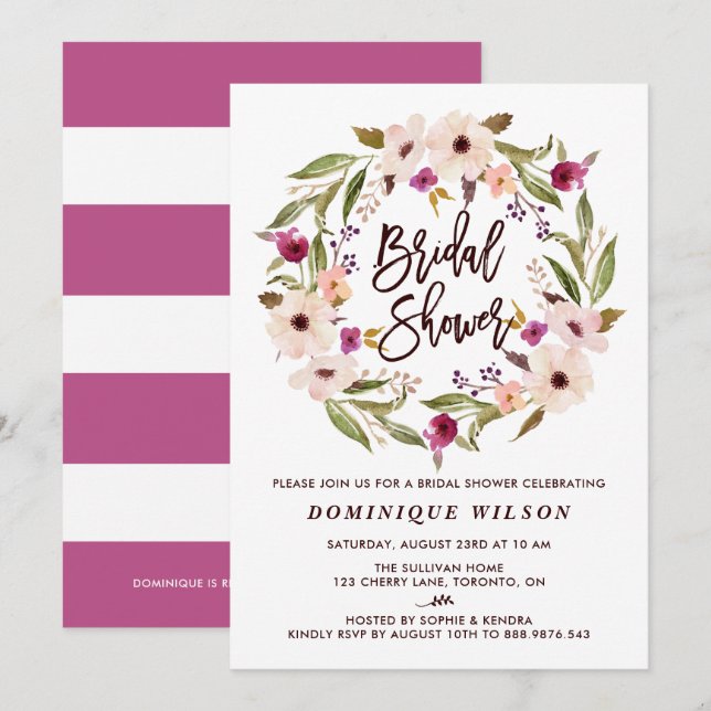 Invitation Fête des mariées de couronnes florales de Bohème W (Devant / Derrière)