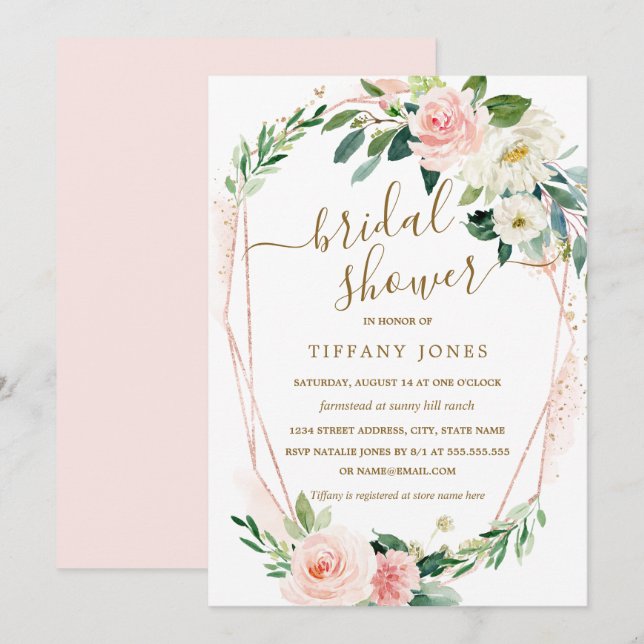 Invitation Fête des mariées de couronnes florales Roses moder (Devant / Derrière)