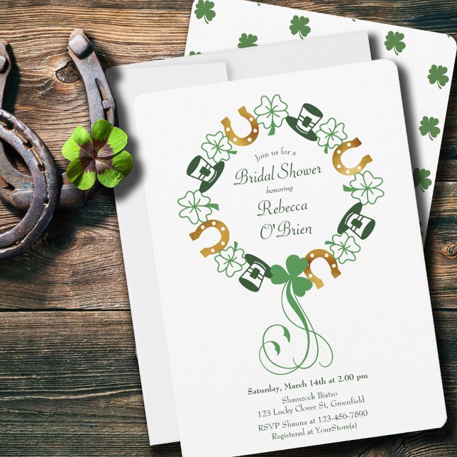 Invitation Fête des mariées de couronnes shamrock et Gold Hor (Créateur téléchargé)
