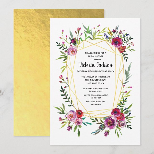 Invitation Fête des mariées de cristal géométrique Floral Gol (Devant / Derrière)