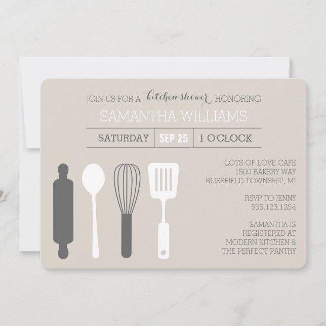 Invitation Fête des mariées de cuisine moderne Gris et blanc (Devant)