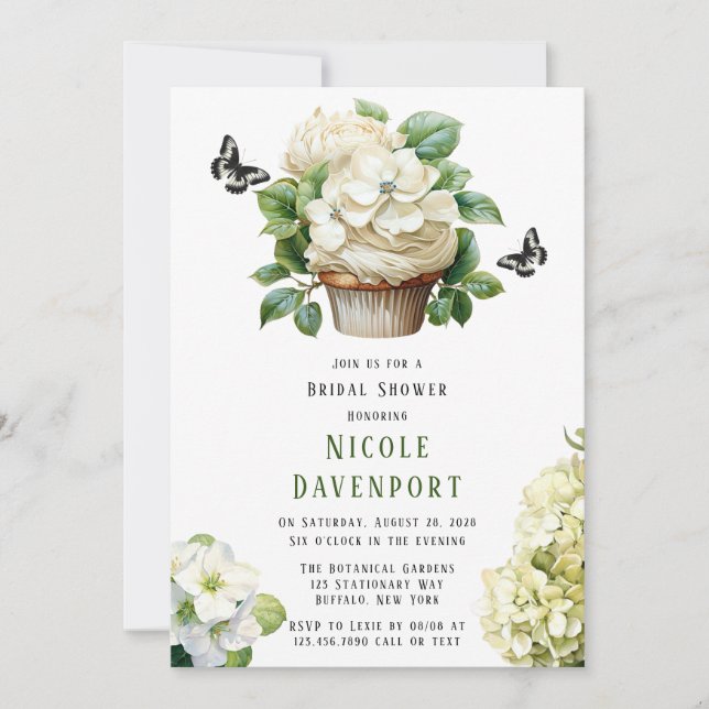 Invitation Fête des mariées de cupcake à papillon blanc d'Hyd (Devant)