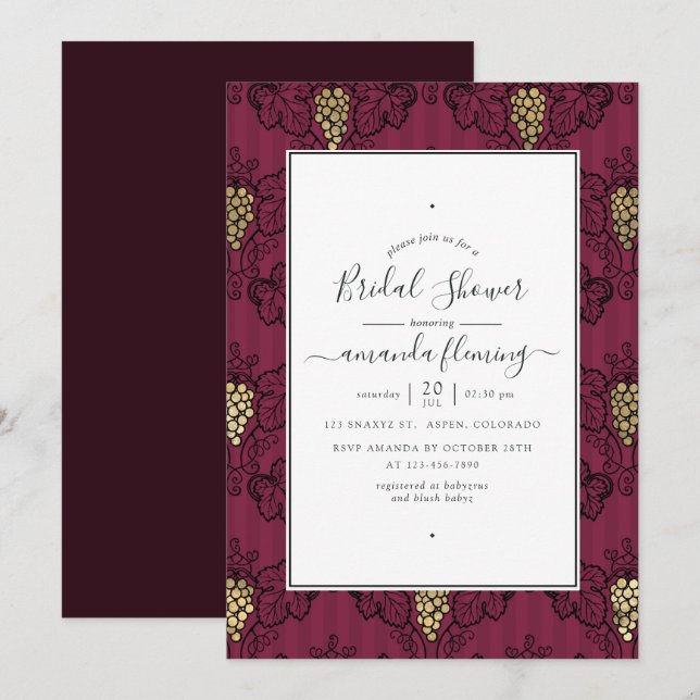 Invitation Fête des mariées de dégustation de Plum et de Vin  (Devant / Derrière)