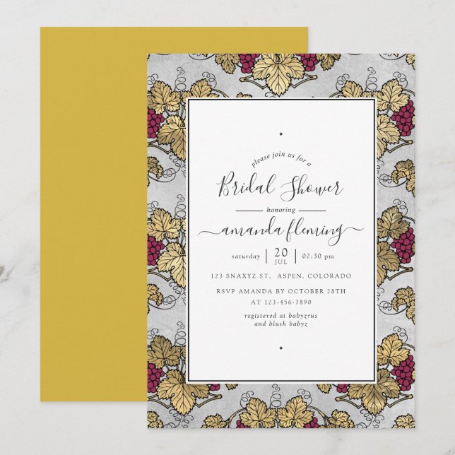 Invitation Fête des mariées de dégustation de Plum et de Vin  (Devant / Derrière)