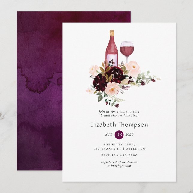 Invitation Fête des mariées de dégustation de vins floraux de (Devant / Derrière)