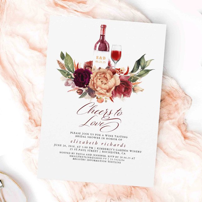 Invitation Fête des mariées de dégustation de vins floraux de (Terracotta Floral Fall Wine Tasting Bridal Shower Invitations - Cheers to Love)