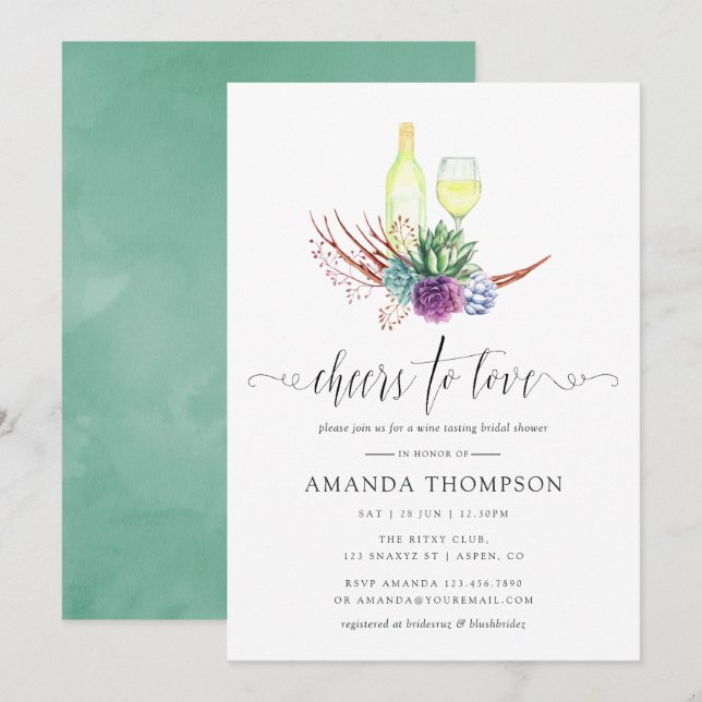 Invitation Fête des mariées de dégustation de vins Succulents (Devant / Derrière)