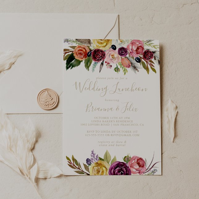Invitation Fête des mariées de déjeuner du Mariage Floral Boh (Créateur téléchargé)