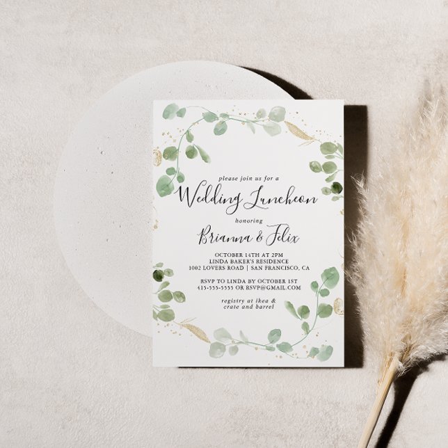 Invitation Fête des mariées de déjeuner Mariage Gold Eucalypt (Créateur téléchargé)