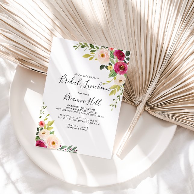 Invitation Fête des mariées de déjeuner nuptiale rose verdoya (Créateur téléchargé)