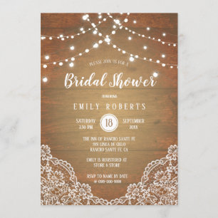 Invitation Fête des mariées de dentelle en bois rustique