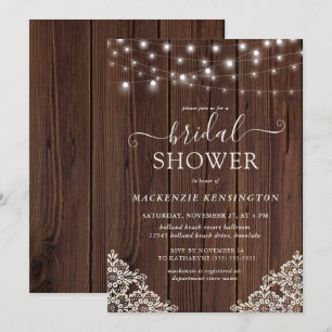 Invitation Fête des mariées de dentelle en bois rustique et e