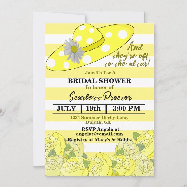 Invitation Fête des mariées de derby du Kentucky Kentucky jau (Devant)