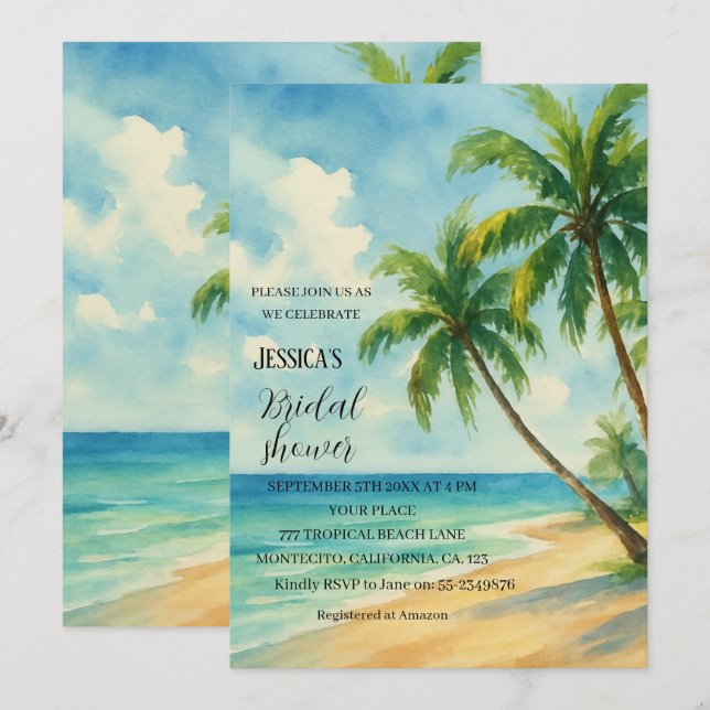Invitation Fête des mariées de destination Tropical Beach Pal (Devant / Derrière)