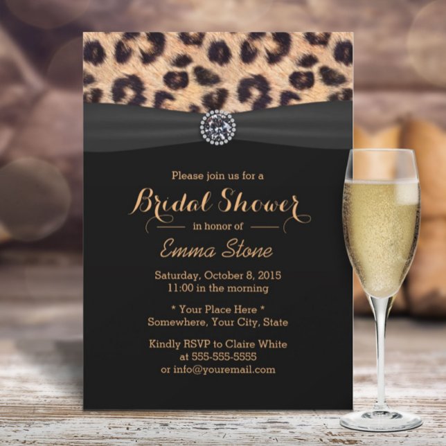 Invitation Fête des mariées de diamant de ruban noir Leopard  (Créateur téléchargé)