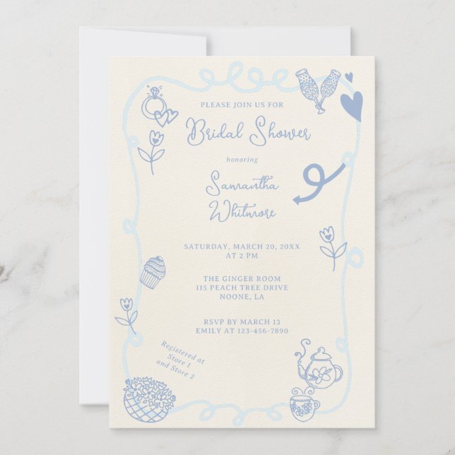Invitation Fête des mariées de Doodle Blue Jean Scene (Devant)