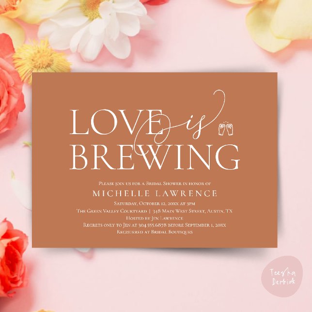 Invitation Fête des mariées de fête de la bière classique, l' (Classy Beer Party Bridal Shower, Love is brewing modern romantic invites Card PDF in Copper Brown)