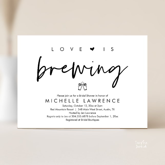 Invitation Fête des mariées de fête de la bière, l'amour bras (Beer Party Bridal Shower, Love is brewing Invitation card modern romance black white)