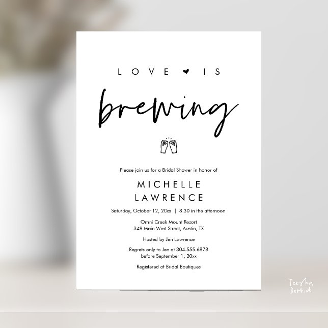 Invitation Fête des mariées de fête de la bière romantique mo (Beer Party Bridal Shower, Love is brewing Invitation card modern romance black white)