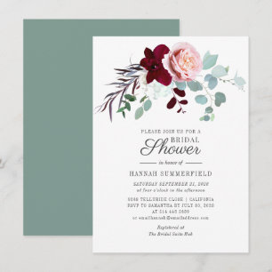 Invitation Fête des mariées de feuillage floral Burgundy Euca