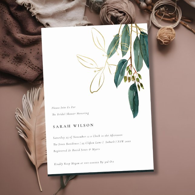 Invitation Fête des mariées de feuillage simple Gold Green Eu (Créateur téléchargé)