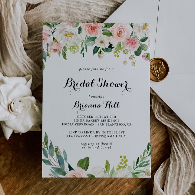 Invitation Fête des mariées de feuillage vert floral simple (Créateur téléchargé)