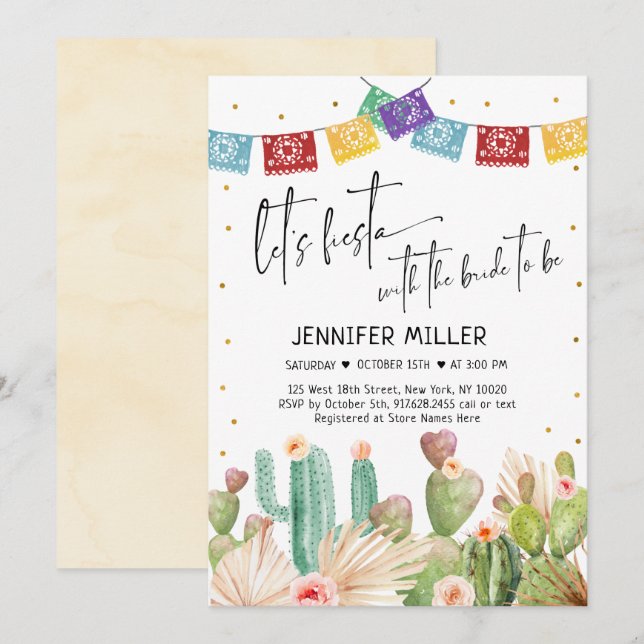 Invitation Fête des mariées de Fiesta Cactus Boho (Devant / Derrière)